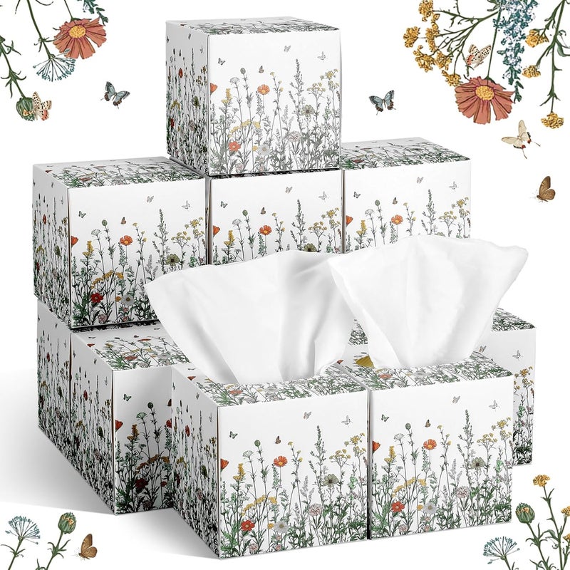 Fourluoo 12 Pack Fall Floral Facial Tissues Cube Boxes 600 Sheets 3 Ply Small Square Wildflower Face Tissues Bulk for Autumn Christmas Car Bedroom Supplies - Image 1